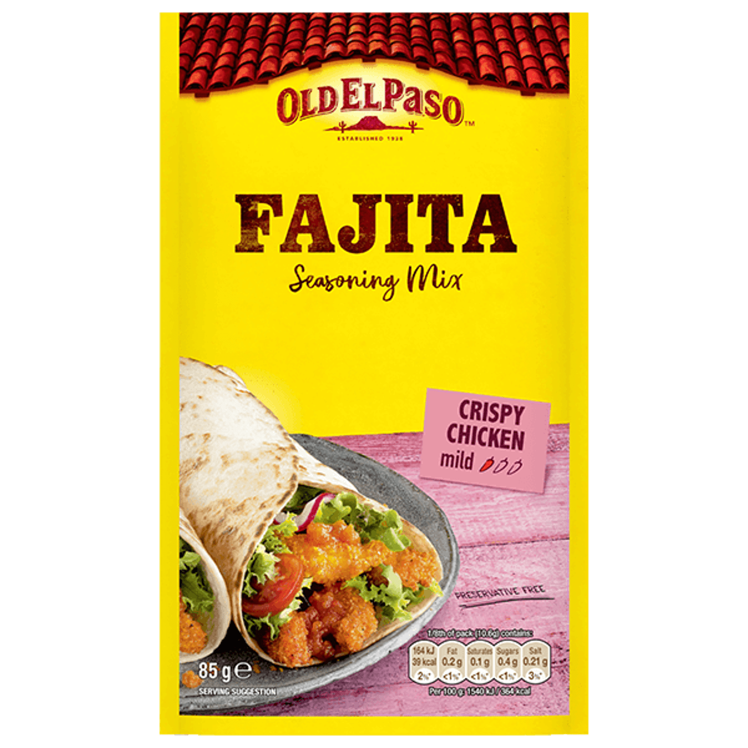 pack of Old El Paso's crispy chicken mild fajita seasoning mix (85g)